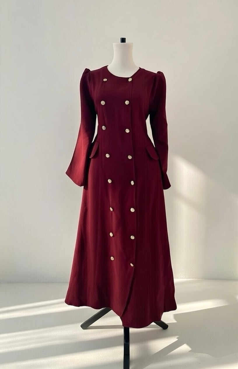Robe large et chic à boutons dorés – Bordeaux